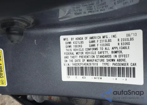 2013 Honda Accord Sport z USA, uszkodzony, nr VIN 1HGCR2F54DA267919